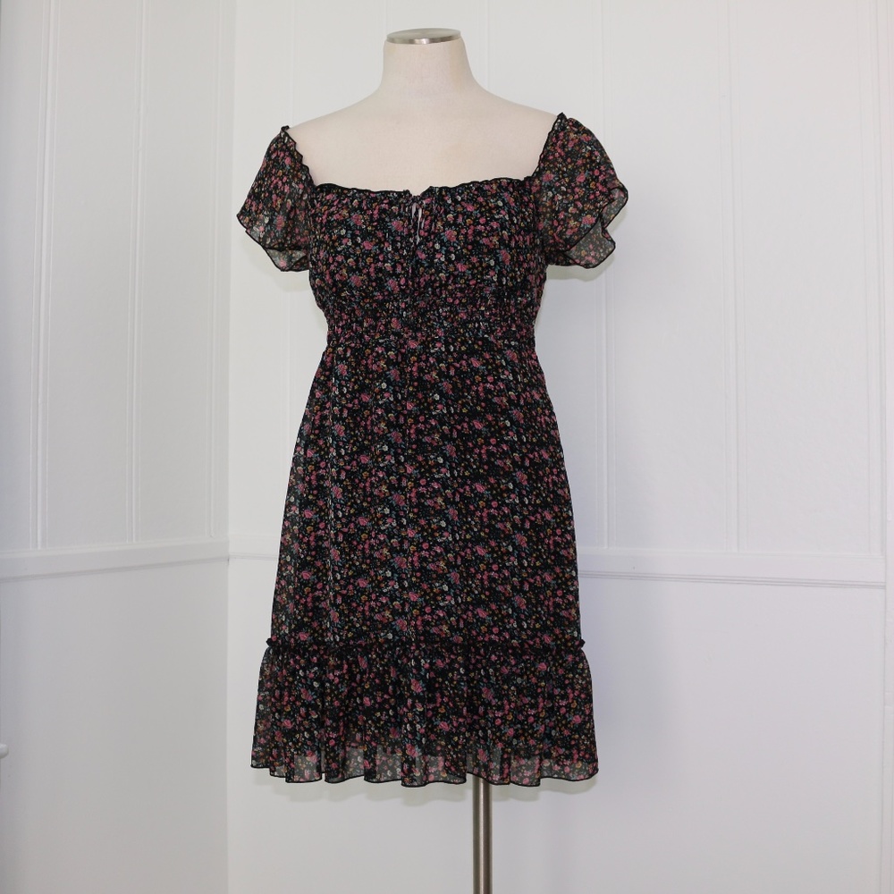 off shoulder floral dress small elastic waist